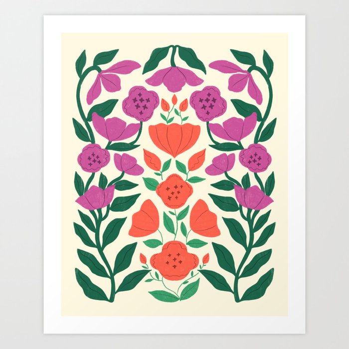Red and Magenta flowers  Art Print