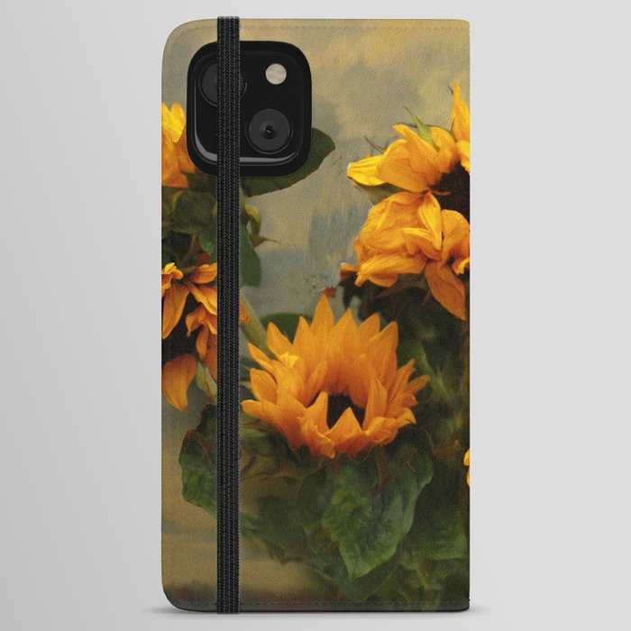 Bouquet of summer Tuscany sunflowers in a vase still life portrait painting iPhone Wallet Case