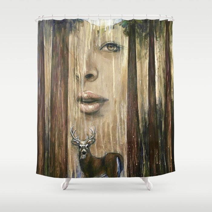 Into the Woods / Woman Forest Night Moon Redwood Trees Pine Night Paint