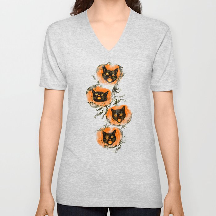 Pumpkin Cats V Neck T Shirt
