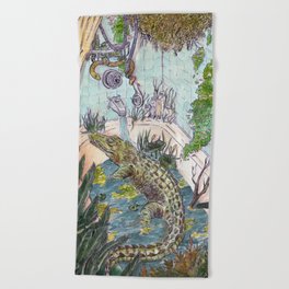 Crocodile in the Tub Beach Towel