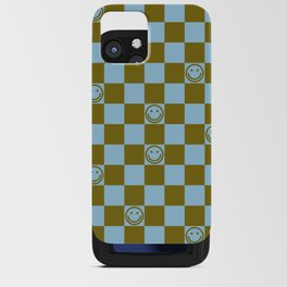 Checkered Smiley Faces \\ Autumn Grass Color & Pastel Blue iPhone Card Case