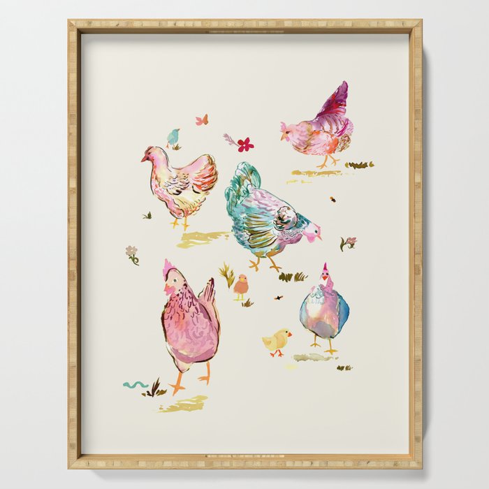 Watercolor Hens Serving Tray