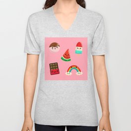 Kawaii Food Pattern V Neck T Shirt