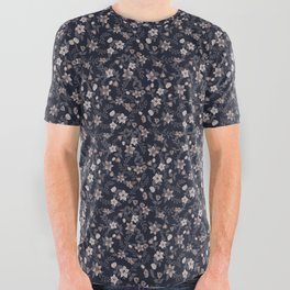 Dark Blue floral chintz All Over Graphic Tee