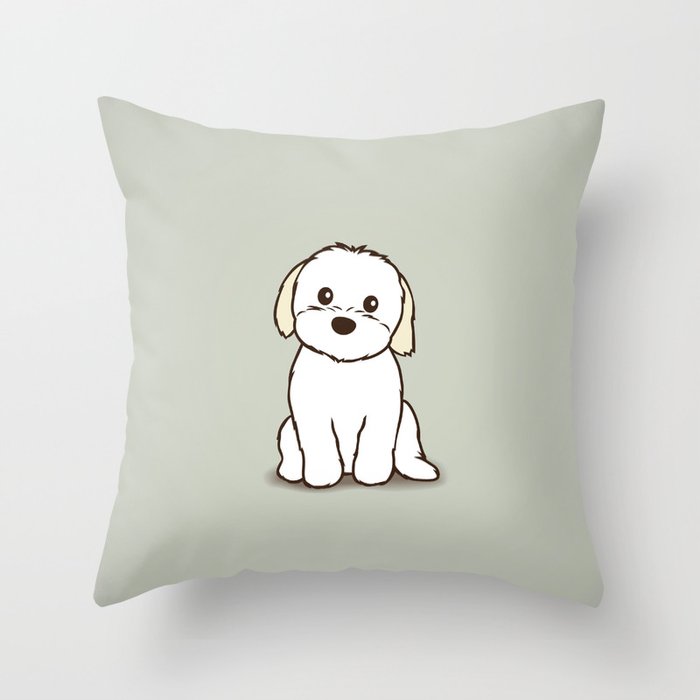 Shih Tzu and Maltese Mix Puppy Illustration Throw Pillow