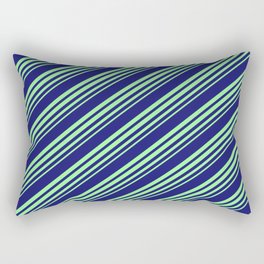 [ Thumbnail: Midnight Blue and Green Colored Stripes Pattern Rectangular Pillow ]
