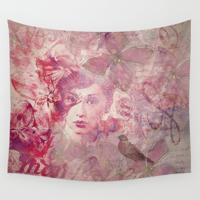 Lost Moments Woman Nostalgic Portrait In Shades Of Red Wall Tapestry