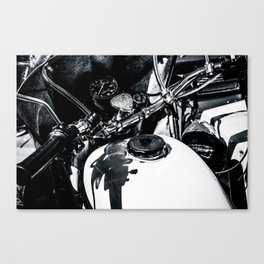 Details Of A Vintage Motorcycle Black White Canvas Print