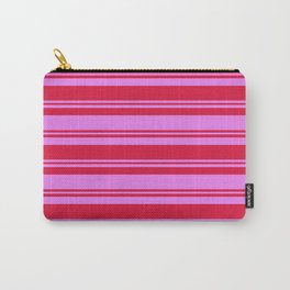 [ Thumbnail: Crimson and Violet Colored Stripes/Lines Pattern Carry-All Pouch ]