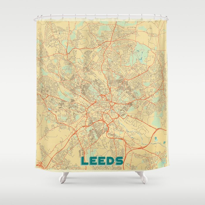 Leeds Map Retro Shower Curtain