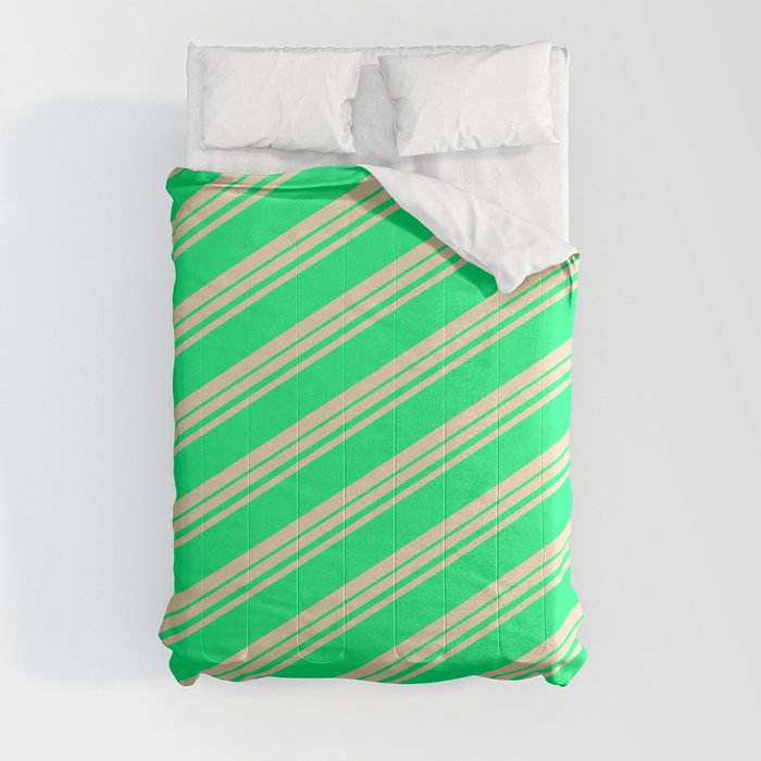 Tan & Green Colored Striped Pattern Comforter