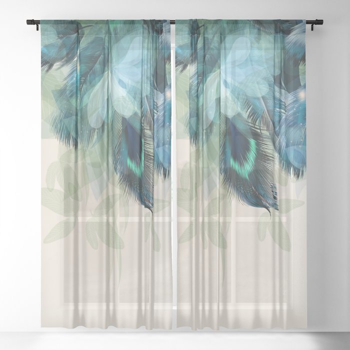 Beautiful Peacock Feathers Sheer Curtain