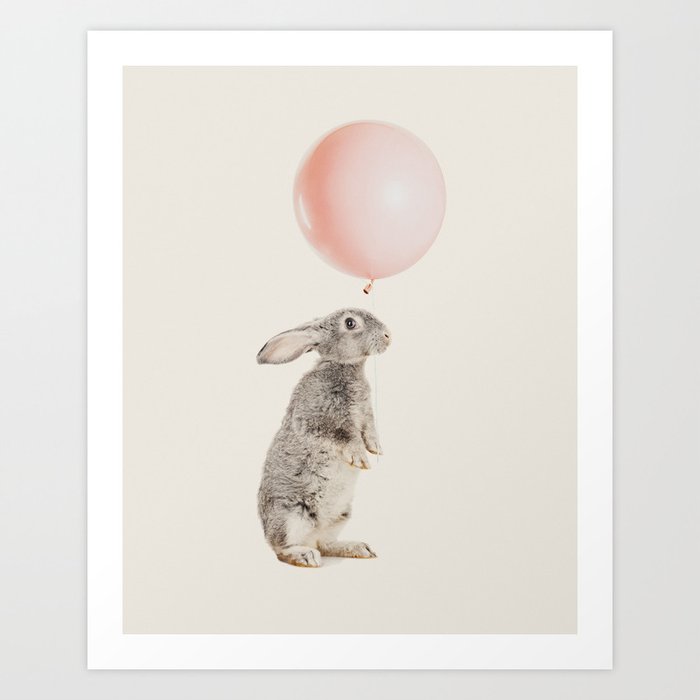 Cute rabbit and pink balloon Art Print