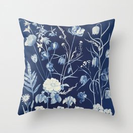 Cyanotype Painting (Roses, Orchids, Tulips, Fern, Fritillarias, etc) Throw Pillow