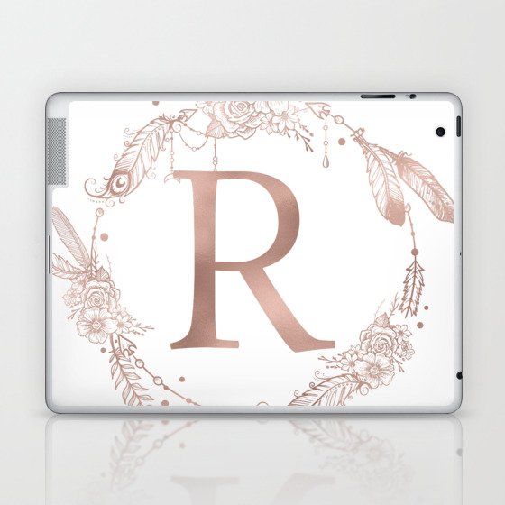 Letter R Rose Gold Pink Initial Monogram Laptop & iPad Skin