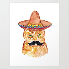 Mexican cat Painting Kitchen Wall Poster Watercolor Art Print