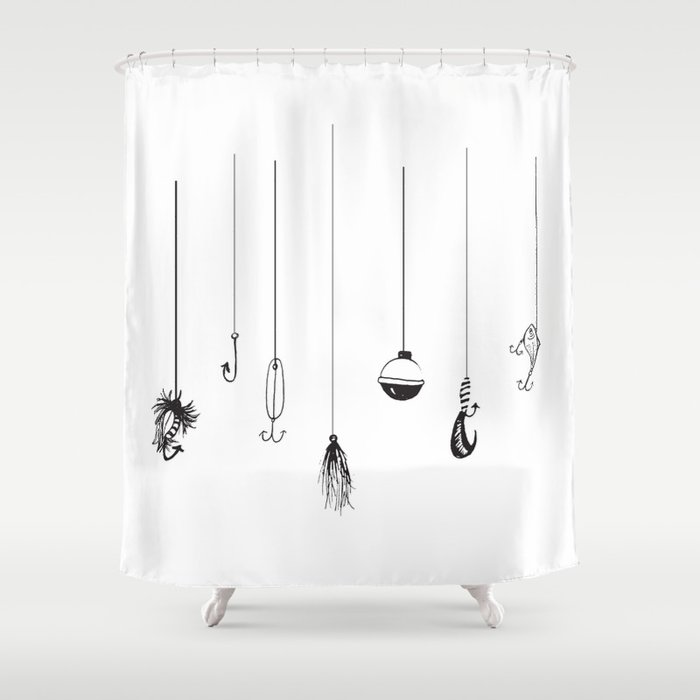 Decorative series polyester fabric. Fishing lure bathroom shower curtain
