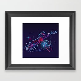 Blues guitar player neon sign Framed Art Print