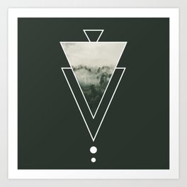 Aesthetic Foggy Forest View with Triangles Art Print