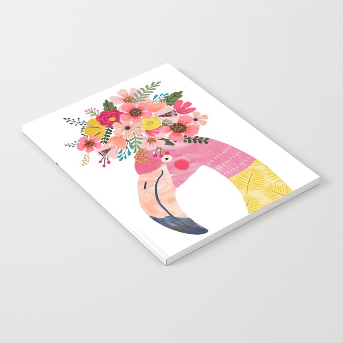 Pink flamingo with flowers on head Notebook