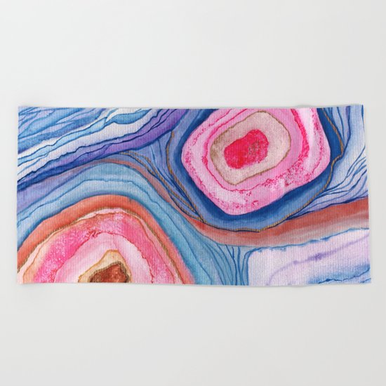 AGATE Inspired Watercolor Abstract 04 Beach Towel