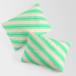 [ Thumbnail: Bisque & Green Colored Lines Pattern Pillow Sham ]