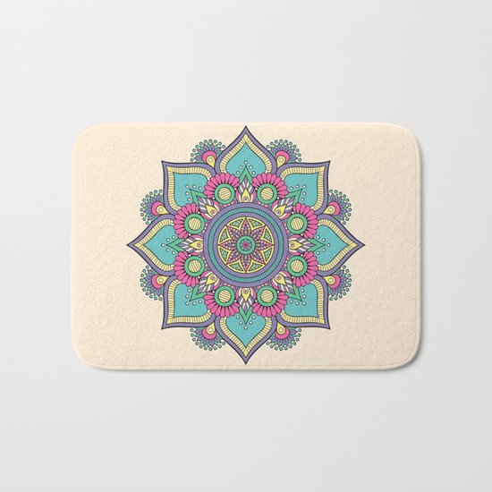 Colorful Abstract Floral Mandala Bath Mat