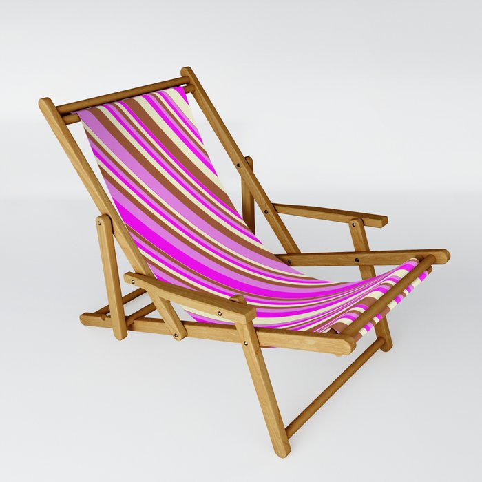 Sienna, Violet, Fuchsia, and Light Yellow Colored Lines/Stripes Pattern Sling Chair