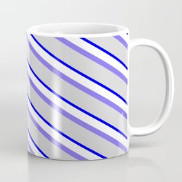 [ Thumbnail: Medium Slate Blue, Light Grey, Blue & White Colored Striped/Lined Pattern Coffee Mug ]