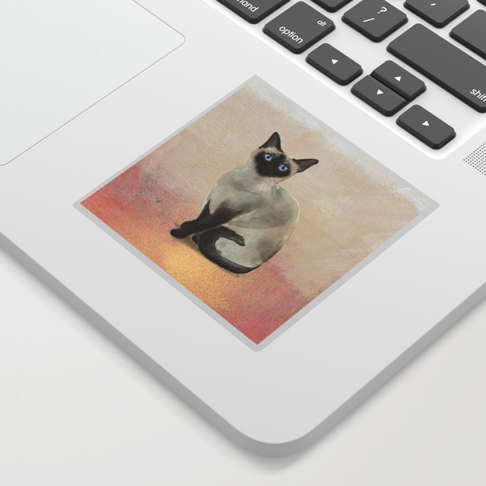 Siamese Cat Watercolor Painting Blush Pink Gold Sticker