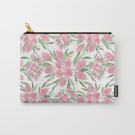 Summer Pink Green Watercolor Blooming Flowers Carry-All Pouch | Greenery, Floral, Original, Artwork, Blooms, Foliage, Art, Blooming, Leaves, Painting 