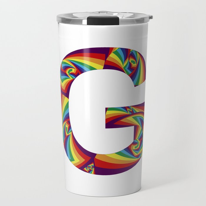 capital letter G with rainbow colors and spiral effect Travel Mug