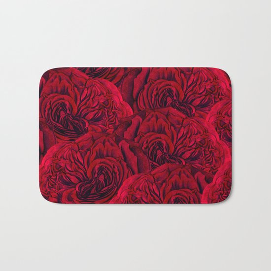 Rouge Garden - Red Roses and Peonies Pattern Bath Mat