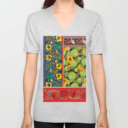 Nasturtium Art Nouveau Flower Tiles V Neck T Shirt