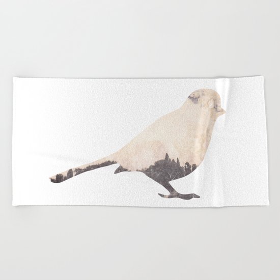 pink sky bird with trees Beach Towel