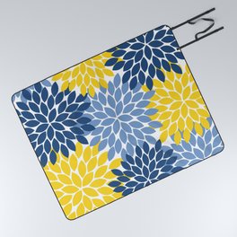 Blue Yellow Flower Burst Floral Pattern Picnic Blanket