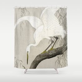 Heron sitting on a tree  - Vintage Japanese Woodblock Print Art Shower Curtain