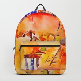 AUTUMN COTTAGE Whimsical Rustic Fall Season Pumpkin Country House Watercolor Painting Backpack