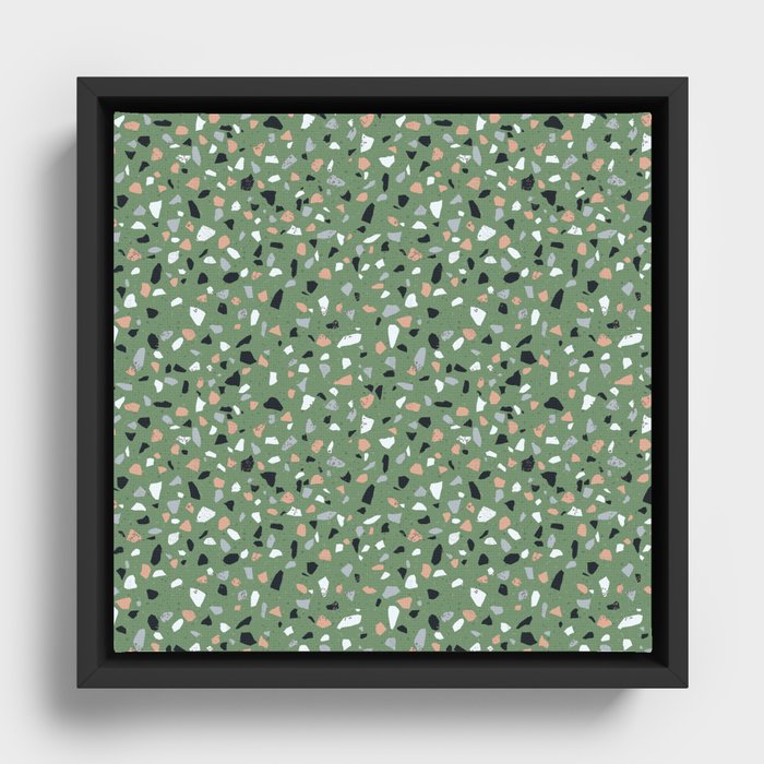 Terrazzo flooring seamless pattern with colorful marble rocks Framed Canvas