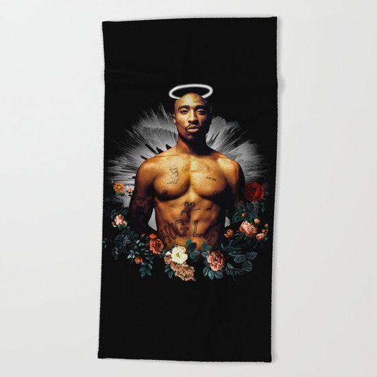 Floral and Tupac Beach Towel