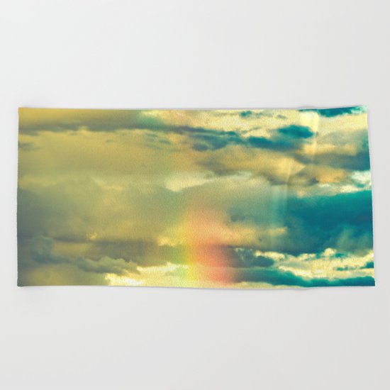 Rainbow Blue Sky Clouds Beach Towel