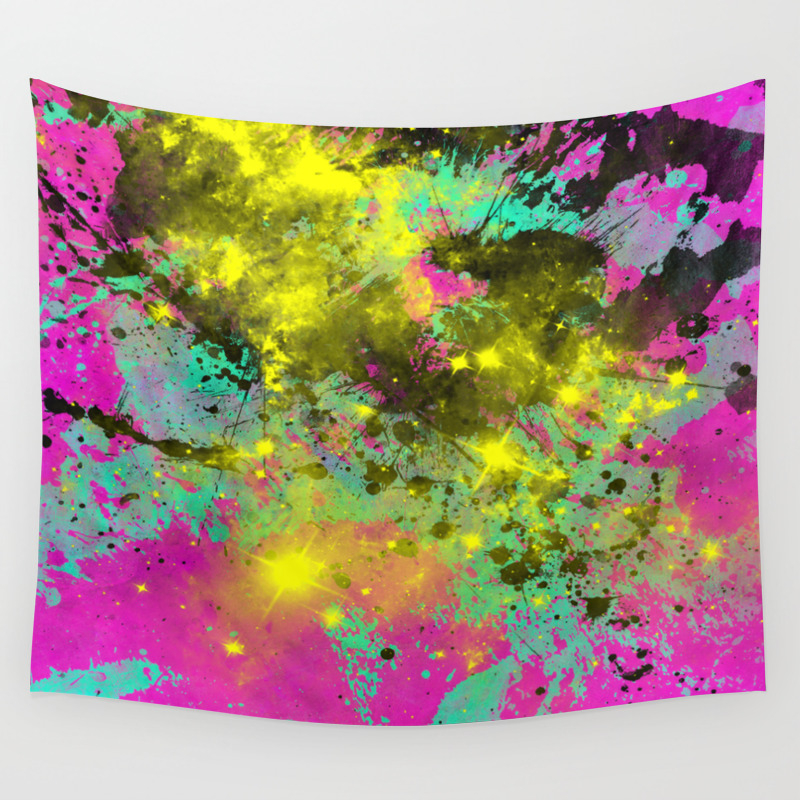 Stargazer Abstract Cyan Black Purple And Yellow Oil Painting