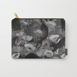 cat and flower Carry-All Pouch | Graffic, Cat, Print, Painting, Botanical, Watercolor, Catlover, Blackandwhite, Flower, Animal 
