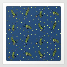 Pickle Pickleball players on blue.  Art Print