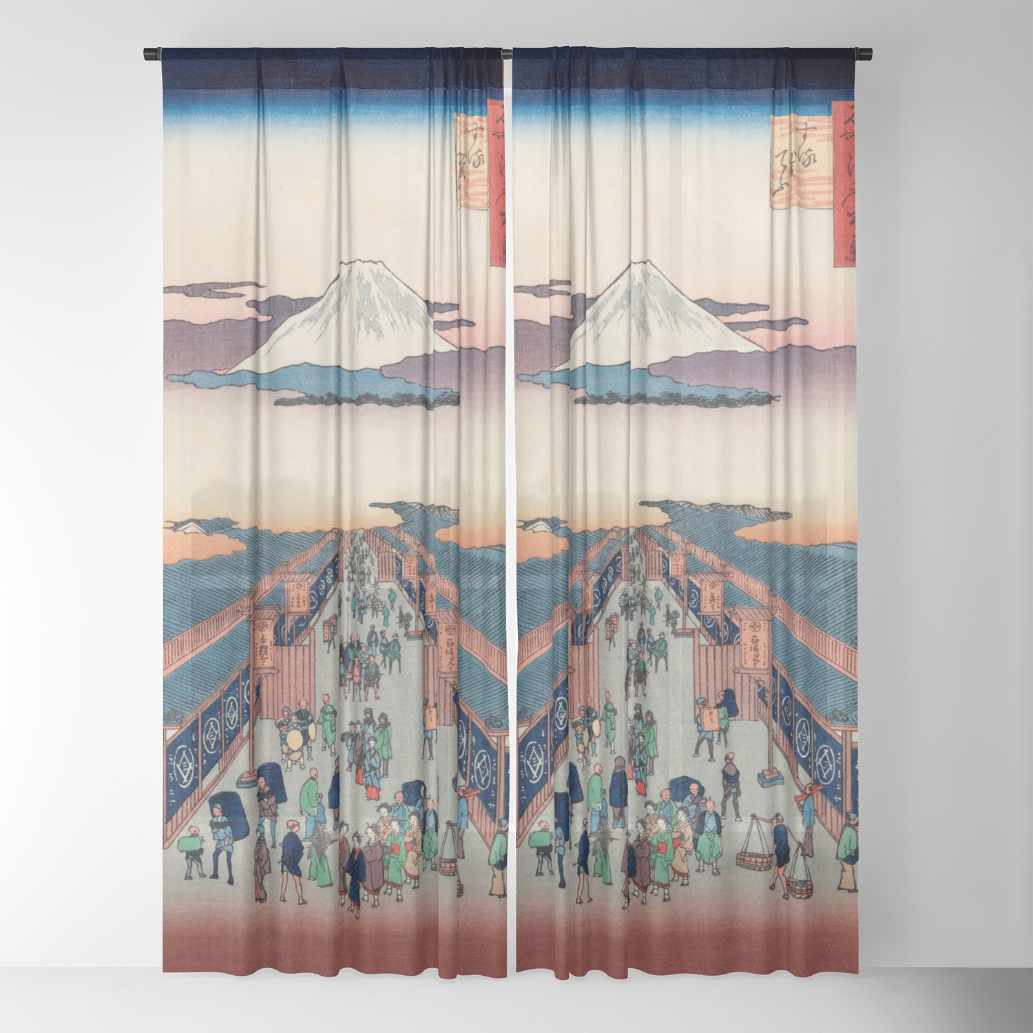Mount Fuji Above Ancient Street Ukiyo E Japanese Art Sheer Curtain By Vintage Archive Society6
