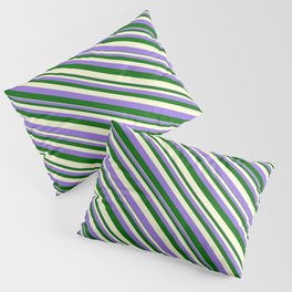 [ Thumbnail: Purple, Dark Green, and Light Yellow Colored Stripes Pattern Pillow Sham ]