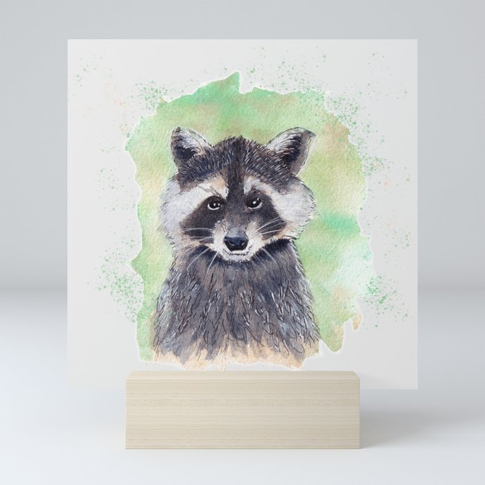Raccoon Portrait Watercolor - White Background Mini Art Print