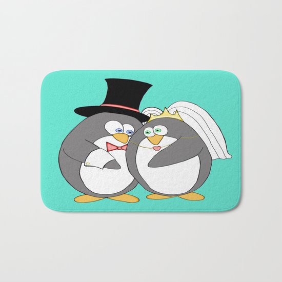 Penguin Married Love Turquoise Bath Mat