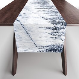 pastel blue mountain wood inlay art abstract nature photography Table Runner